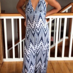 Long dress open back tie around the neck